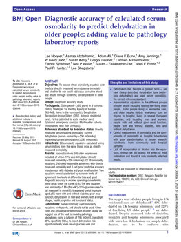 Diagnostic Accuracy of Calculated Serum Osmolarity to Predict Dehydration in Older People: Adding Value to Pathology Laboratory Reports