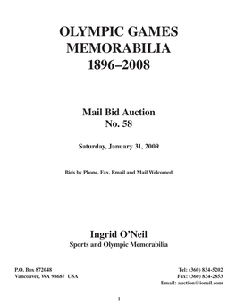 Olympic Games Memorabilia 1896–2008