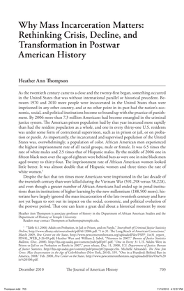 Why Mass Incarceration Matters: Rethinking Crisis, Decline, and Transformation in Postwar American History