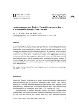 Zootaxa 414: 1–15 (2004) ISSN 1175-5326 (Print Edition) ZOOTAXA 414 Copyright © 2004 Magnolia Press ISSN 1175-5334 (Online Edition)