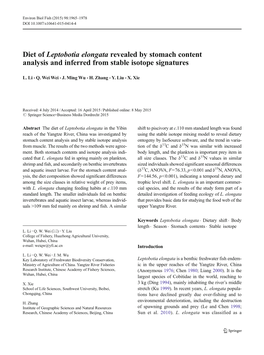 Diet of Leptobotia Elongata Revealed by Stomach Content Analysis and Inferred from Stable Isotope Signatures