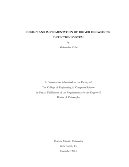 DESIGN and IMPLEMENTATION of DRIVER DROWSINESS DETECTION SYSTEM by Aleksandar Colic
