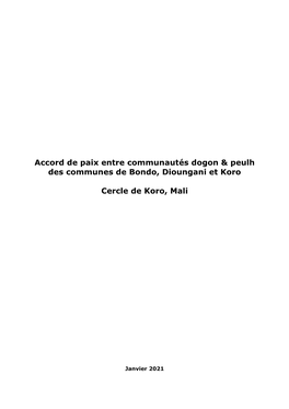 Accord De Paix Entre Communautés Dogon & Peulh Des Communes De