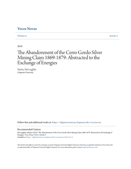 The Abandonment of the Cerro Gordo Silver Mining Claim 1869-1879: Abstracted to the Exchange of Energies Marley Mclaughlin Chapman University