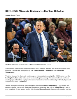 BREAKING: Minnesota Timberwolves Fire Tom Thibodeau
