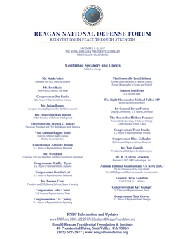 Reagan National Defense Forum Reinvesting in Peace Through Strength