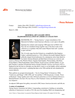 • Press Release Contact: Andrea Allen (585) 276-8932 / Aallen@Mag.Rochester.Edu Shirley Wersinger (585) 276-8935 / Swersinger@Mag.Rochester.Edu March 21, 2006