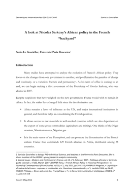 A Look at Nicolas Sarkozy's African Policy in the French