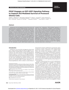 PDGF Engages an E2F-USP1 Signaling Pathway to Support ID2-Mediated Survival of Proneural Glioma Cells Gilbert J