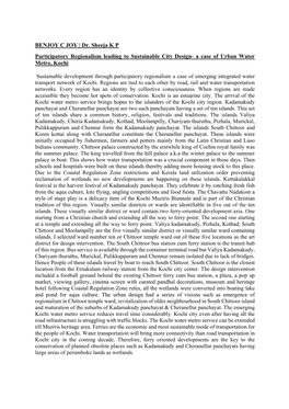 BENJOY C JOY | Dr. Sheeja K P Participatory Regionalism Leading to Sustainable City Design- a Case of Urban Water Metro, Kochi