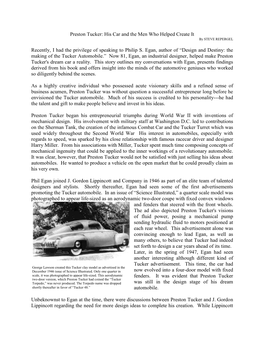Preston Tucker: His Car and the Men Who Helped Create It by STEVE REPERGEL