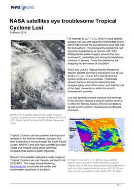 NASA Satellites Eye Troublesome Tropical Cyclone Lusi 10 March 2014