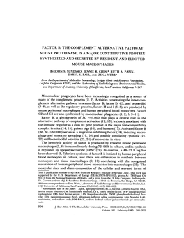 Factor B, the Complement Alternative Pathway Serine Proteinase, Is a Major Constitutive Protein Synthesized and Secreted by Resident and Elicited Mouse Macrophages