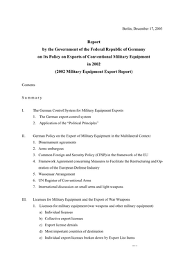 2002 Military Equipment Export Report)