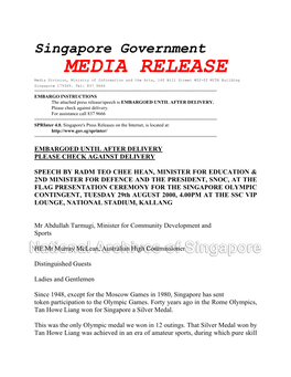MEDIA RELEASE Media Division, Ministry of Information and the Arts, 140 Hill Street #02-02 MITA Building Singapore 179369