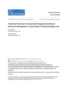 Traditional Practices for Sustainable Rangeland and Natural Resources Management: a Case Study of the Barzok Region, Iran