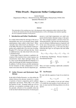 White Dwarfs - Degenerate Stellar Conﬁgurations