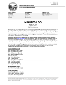 MINUTES LOG August 16, 2021 Hybrid-Zoom Big Sky, Montana