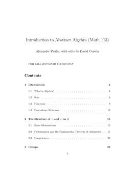 Introduction to Abstract Algebra (Math 113)