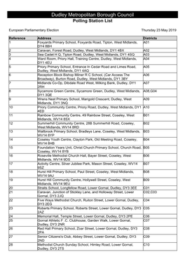 Dudley Metropolitan Borough Council Polling Station List