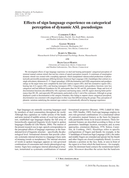 Effects of Sign Language Experience on Categorical Perception of Dynamic ASL Pseudosigns