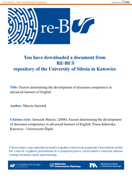 Factors Determining the Development of Discourse Competence in Advanced Learners of English Author