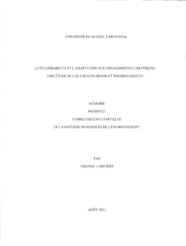 La Vulnérabilité Et L'adaptation Aux Changements Climatiques