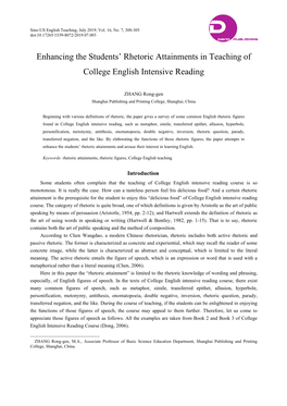 Enhancing the Students' Rhetoric Attainments in Teaching of College