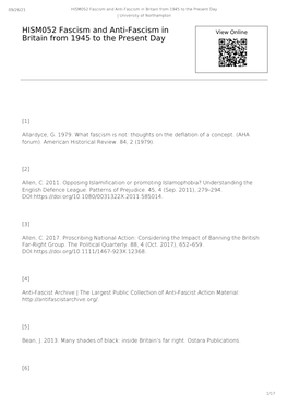 HISM052 Fascism and Anti-Fascism in Britain from 1945 to the Present Day | University of Northampton