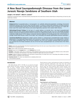A New Basal Sauropodomorph Dinosaur from the Lower Jurassic Navajo Sandstone of Southern Utah