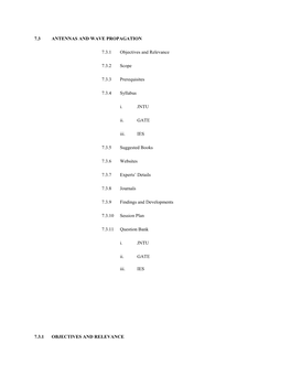 7.3 ANTENNAS and WAVE PROPAGATION 7.3.1 Objectives