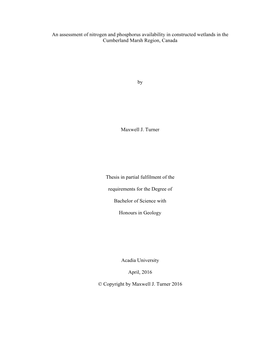 An Assessment of Nitrogen and Phosphorus Availability in Constructed Wetlands in the Cumberland Marsh Region, Canada