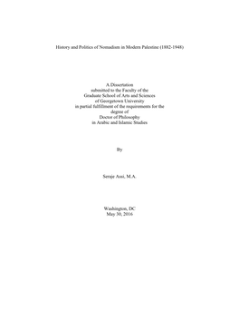 History and Politics of Nomadism in Modern Palestine (1882-1948)