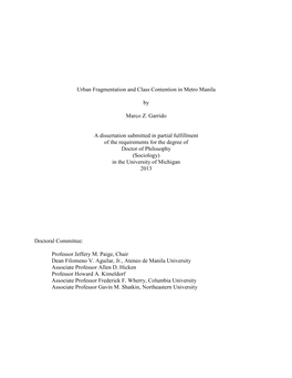 Urban Fragmentation and Class Contention in Metro Manila