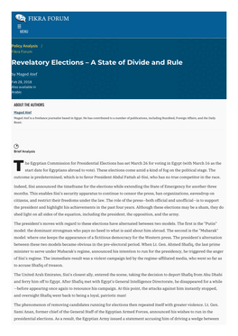 Revelatory Elections – a State of Divide and Rule by Maged Atef