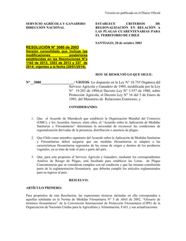 Servicio Agrícola Y Ganadero Establece Criterios De Dirección Nacional Regionalización En Relación a Las Plagas Cuarentenarias Para El Territorio De Chile