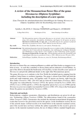 Diptera: Syrphidae) Including the Description of a New Species