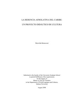 La Herencia Afrolatina Del Caribe: Un Proyecto Didáctico De Cultura