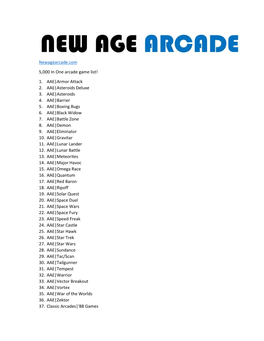Newagearcade.Com 5000 in One Arcade Game List!
