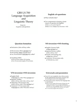 GRS LX 700 Language Acquisition and Linguistic Theory