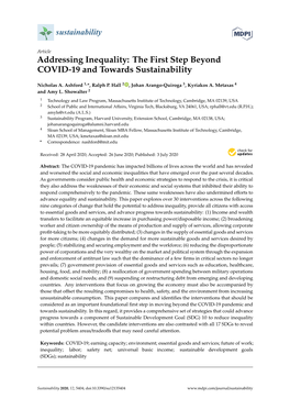 The First Step Beyond COVID-19 and Towards Sustainability