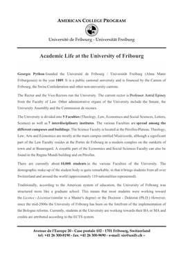 Academic Life at the University of Fribourg