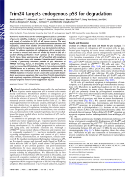 Trim24 Targets Endogenous P53 for Degradation