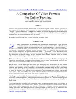 A Comparison of Video Formats for Online Teaching Ross A