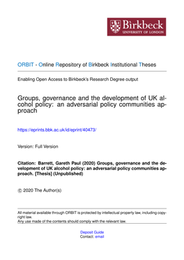 Groups, Governance and the Development of UK Al- Cohol Policy: an Adversarial Policy Communities Ap- Proach