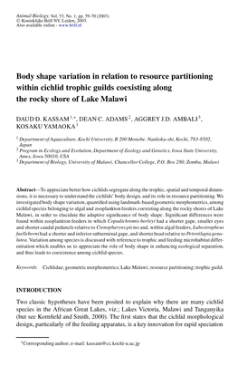 Body Shape Variation in Relation to Resource Partitioning