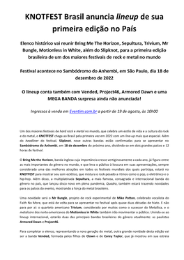 KNOTFEST Brasil Anuncia Lineup De Sua Primeira Edição No País