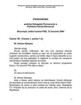 Stenograma Şedinţei Delegaţiei Permanente a Partidului Social Democrat Bucureşti, Sediul Central PSD, 12 Ianuarie 2004