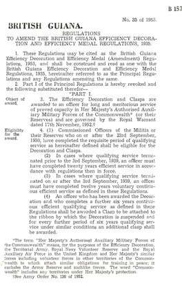 Llritish Gulana. REGULATIONS to AMEND the BRITISH GUI.ANA EFFICIENCY DECORA­ TION and EFFICIENCY MEDAL REGULATIONS, 1935