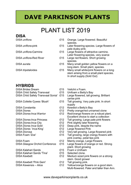 PLANT LIST 2019 DISA DISA Uniflora £15 Orange